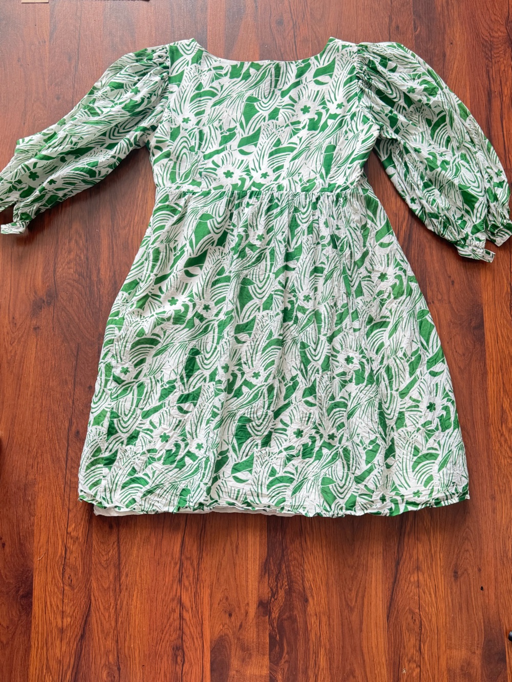 Silk Women's Green White Floral Tie Front Dress Size 36 - Picture 2 of 9